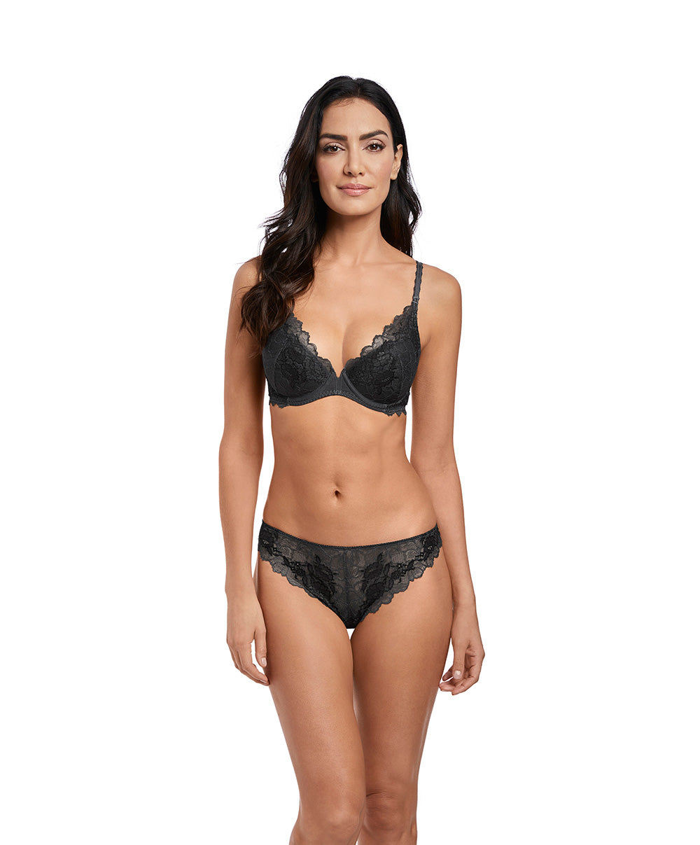 Soutien-gorge push-up plunge Wacoal Lace Perfection charcoal gris anthracite WE135003-CHL