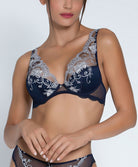 Soutien-gorge mousse à armatures forme triangle Lise Charmel Déesse en Glam marine argent ACH7015-MA