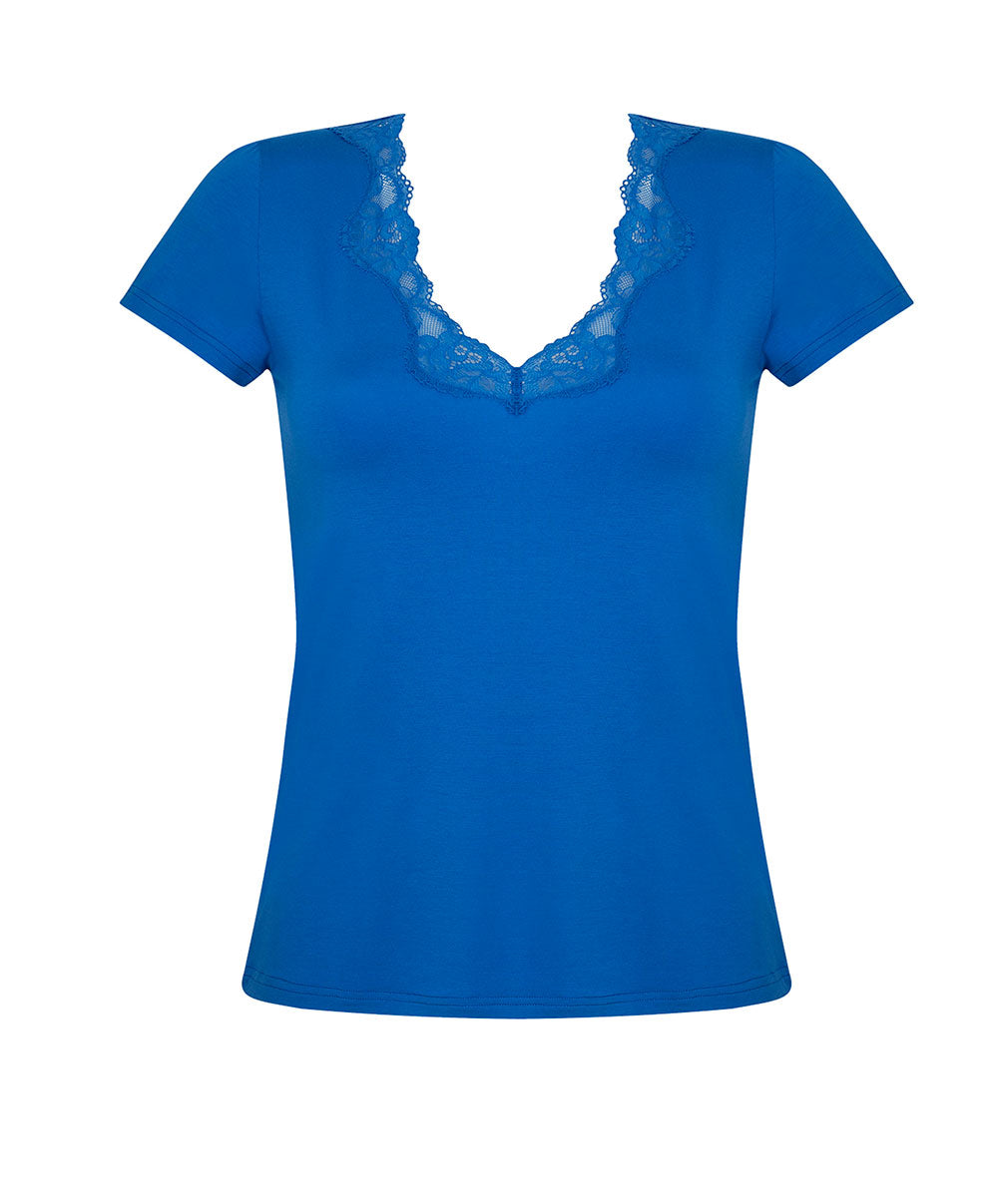 T-shirt manches courtes col en V Antigel de Lise Charmel Simply Perfect bleu cobalt ENA9106-SC 100