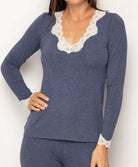 T-shirt manches longues col V Antigel de Lise Charmel Simply Perfect bleu chiné ENA2006-BN