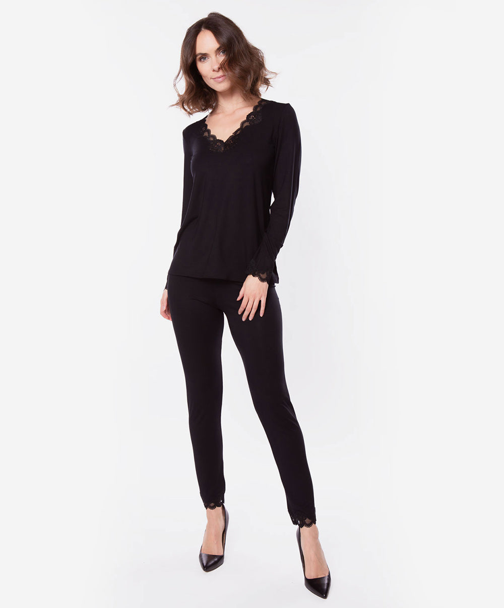 T-shirt manches longues col V Antigel de Lise Charmel Simply Perfect noir ENA2006-NO face