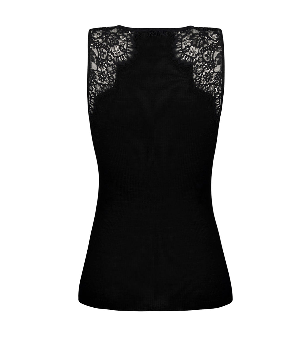 Tee-shirt sans manches laine et soie "Bien-être" Lise Charmel Plaisir Caresse noir ANJ9210-NO