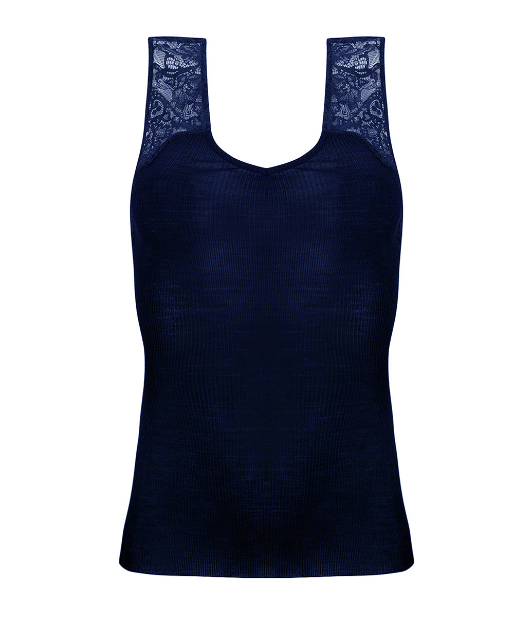 Tee-shirt sans manches laine et soie "Bien-être" Lise Charmel Plaisir Caresse pierre bleu ANJ9210-PB