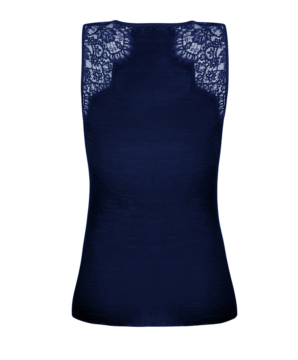 Tee-shirt sans manches laine et soie "Bien-être" Lise Charmel Plaisir Caresse pierre bleu ANJ9210-PB