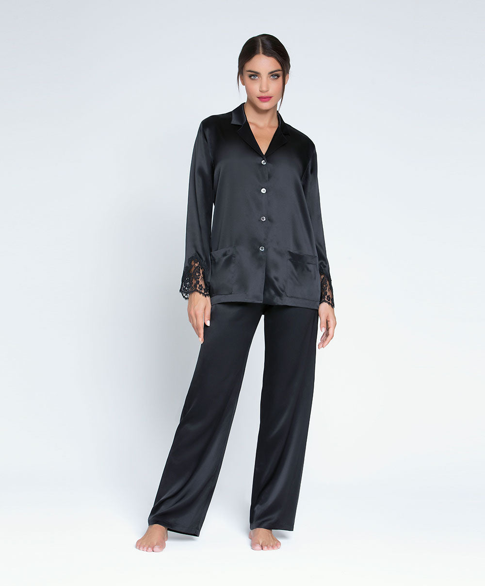 Veste chemisier haut de pyjama en soie Lise Charmel Splendeur Soie noir ALC3480-NO