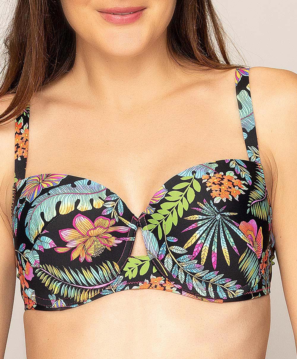 Maillot de bain grande taille coque La tropicale noir Antigel Bain FBA4062-NT face
