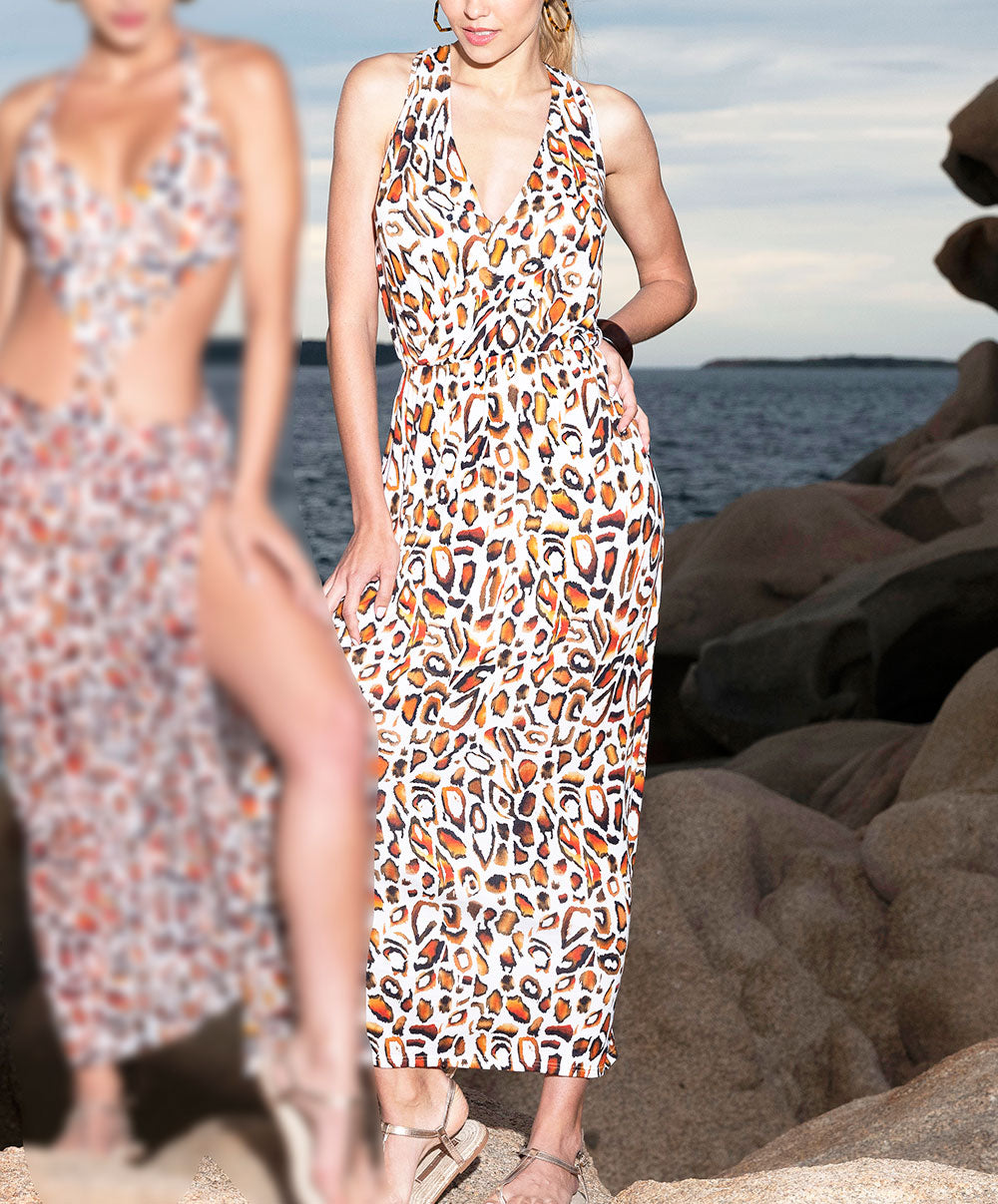 Robe de plage longue sans manches La Muse Féline panthère Antigel Bain ESB1146-BF