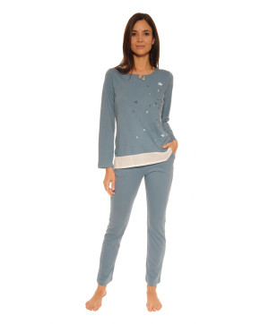 Pyjama long bleu canard Ultima Christian Cane Collection homewear femme 61131 1800 400 face