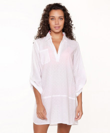 ACCESSOIRE DE BAIN : Tunique robe de plage blanche en coton col chemisier