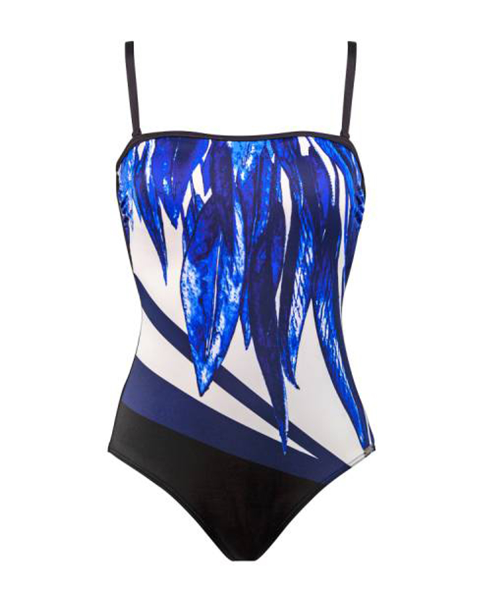 One piece body shaping swimsuit no wires removable straps blue leaves ...