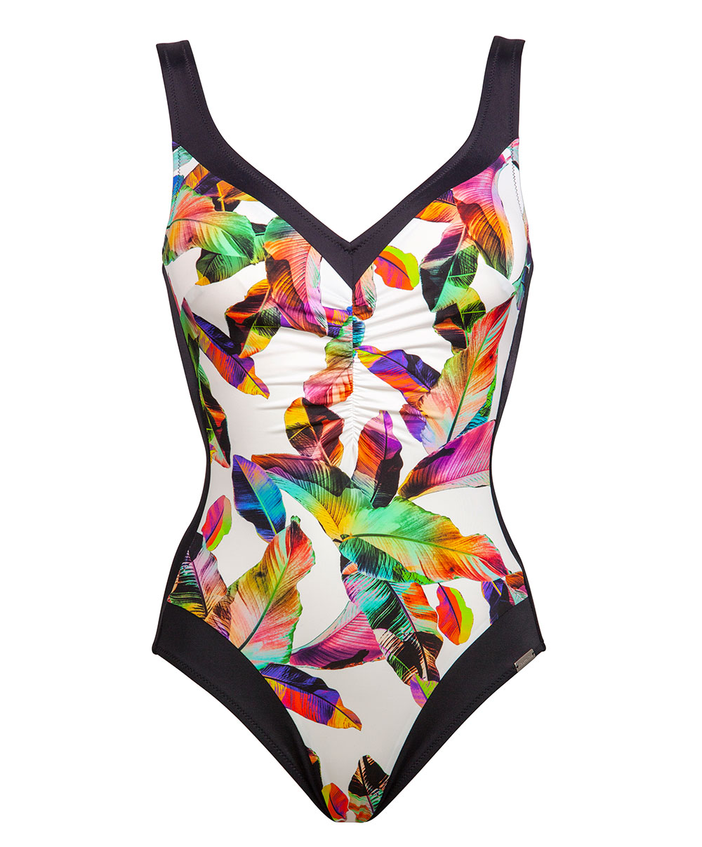 One piece body shaping swimsuit underwired Parrot Bay white multicolor ...